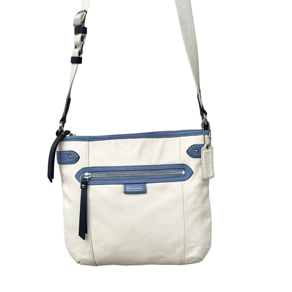 Coach Daisy Spectator Large Shoulder Bag White Blue Leather Crossbody Womens - Picture 1 of 17